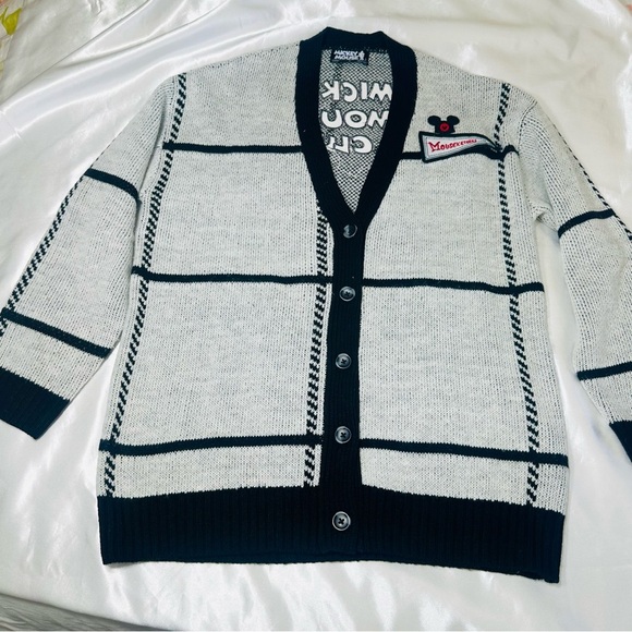Disney Mickey Mouse Club Mouseketeers Cardigan SZ M Grayscale Black Sweater - Picture 4 of 11